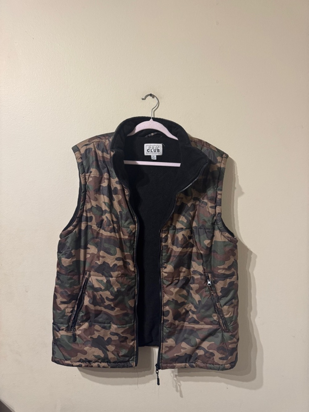 Unisex Pro Club Fleece Lined Camo Vest 2XL FLAWED